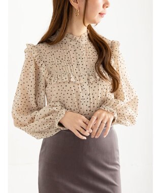 Te chichi パターンアソートシフォンフリルブラウス ベージュ