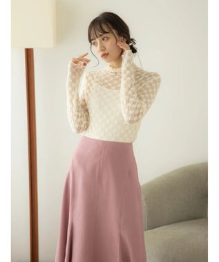 earth music&ecology ハイネックシアーフラワーインナー Ivory