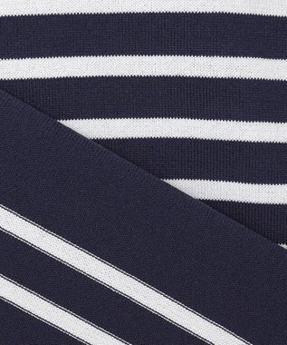 UNFILO L スゴ機能美 ハーフスリーブ ニット ネイビー×オフ