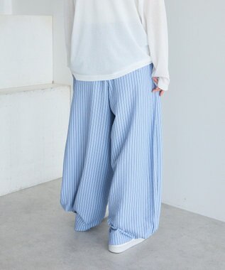CRAFT STANDARD BOUTIQUE ベルトデザインワイドパンツ Stripe Sax