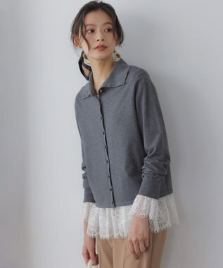 組曲 レースコンビ ロングTシャツ ホワイト系