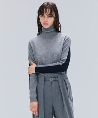 BEIGE， 【洗える・VERY NaVY12月号掲載】LA MONNAIE / バイカラーウールタートルニット Md.Gray × Midnight