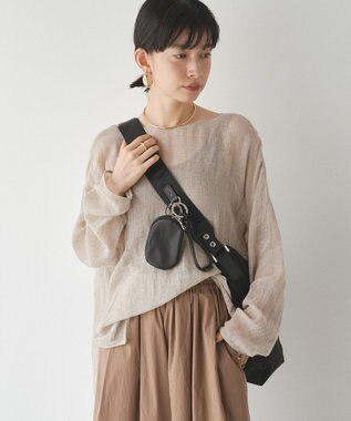 russet カラビナ付き ソフトレザー横長ポーチ(Z-218) Black