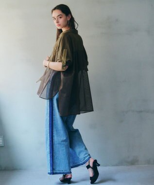 YECCA VECCA メッシュMIXデザインシャツ② Khaki