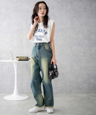 WEGO ヴィンテージウォッシュカーブデニムパンツ デニム