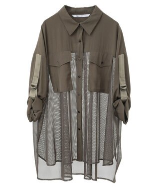 YECCA VECCA メッシュMIXデザインシャツ② Khaki