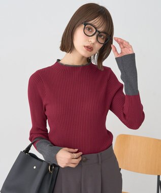 earth music&ecology ハイネックリブニットプルオーバー Bordeaux