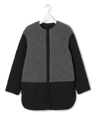 ICB L 【リバーシブル着用可能】 リバーシブルキルト ミドル丈コート チャコール×ブラック系