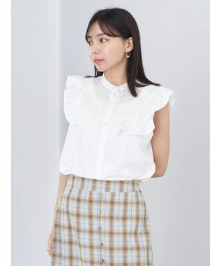 earth music&ecology デコルテレースフリルブラウス Off White