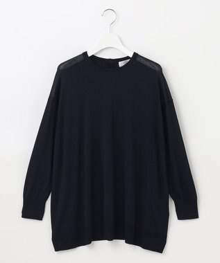 J.PRESS LADIES L 【洗える】 シルキーレーヨンストレッチ オーバーサイズ ニット ネイビー系