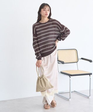 earth music&ecology ボーダーニットプルオーバー Brown