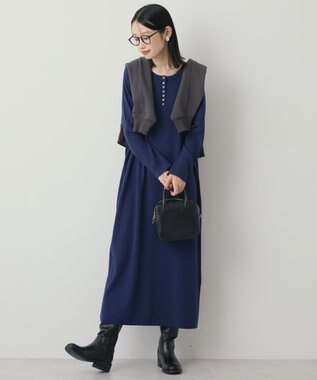 AMERICAN HOLIC バイパチリブヘンリーニットワンピース Navy