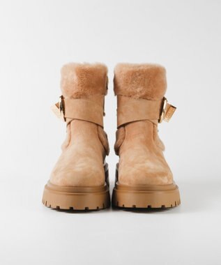 STEVE MADDEN LODGE ファースエードバックルショートブーツ タン