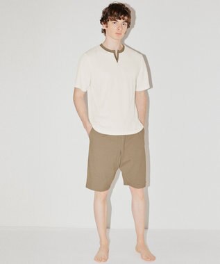 WACOAL MEN WEB限定　ルームウェア　半袖　ひざ上丈　綿混（本体）　前閉じ　/ブロス　GH3300 ベージュ