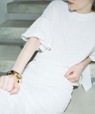 #Newans 【金子綾さんインスタライブご紹介アイテム】【洗える/セットアップ可能】ふくれジャガード パフスリーブブラウス ホワイト