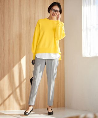 自由区 【撥水加工・洗える】TRギャバ裏起毛テーパード パンツ ライトグレー系