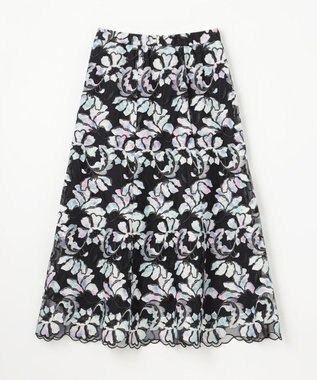 GRACE CONTINENTAL フラワー刺繍プリントスカート ブラック