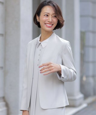 J.PRESS LADIES L 【セットアップ対応】セラテリーダブルクロス ノーカラー ジャケット グレージュ系