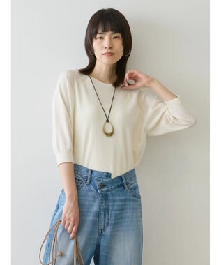 AMERICAN HOLIC ＵＶカットラグラン５分袖ニットプルオーバー Off White