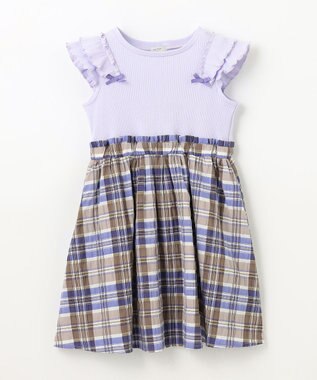 ANY KIDS ドッキング チェック柄 ワンピース スカイブルー系