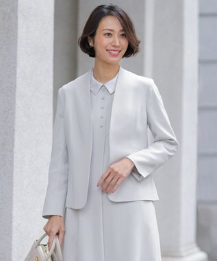 J.PRESS LADIES L 【セットアップ対応】セラテリーダブルクロス ノーカラー ジャケット グレージュ系