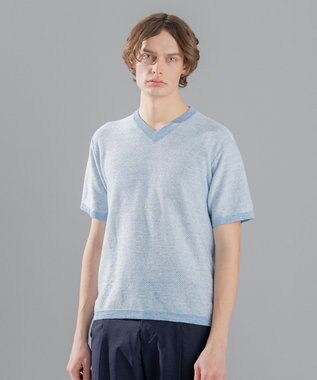 JOSEPH HOMME リネンヘリンボン　Vネックニット サックスブルー系3
