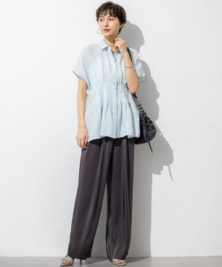 23区 【Oggi9月号掲載/撥水加工】スムースサテン タック ワイド パンツ グレー系