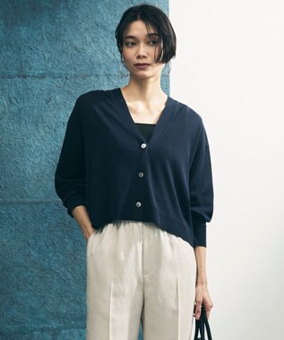 UNFILO L イージーカーディガン クロップド ネイビー