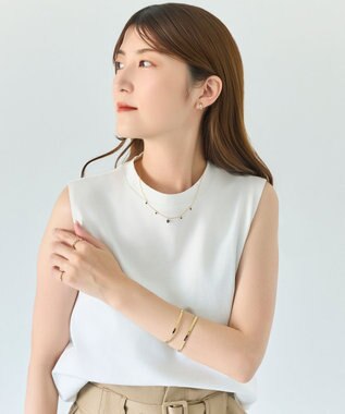 Phoebe <オンワード限定セット>カラージェムステーションワンポイントネックレス×2ラインテクスチャーワイドカフバングル ゴールド