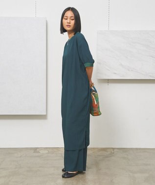 J.PRESS YORK STREET 【WOMEN】ワッシャーニットコンビ ワンピース ダークグリーン系