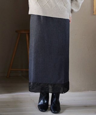 Tiaclasse 【洗える】メランジヘリンボーンツイードスカート チャコールグレー