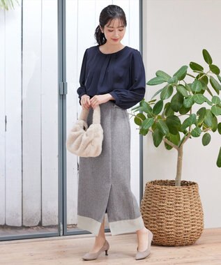 Tiaclasse 【洗える】メランジヘリンボーンツイードスカート ライトグレー