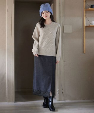 Tiaclasse 【洗える】メランジヘリンボーンツイードスカート チャコールグレー