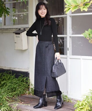 Tiaclasse 【洗える】メランジヘリンボーンツイードスカート チャコールグレー