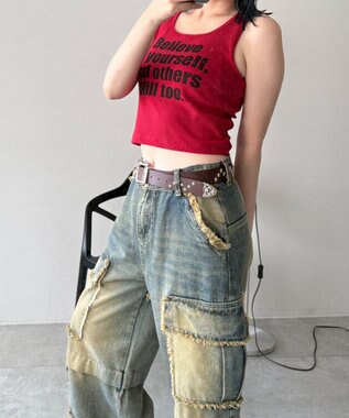 WEGO 【カップ付きインナー】グラフィックカップ付きリブタンク 柄7