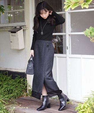 Tiaclasse 【洗える】メランジヘリンボーンツイードスカート チャコールグレー