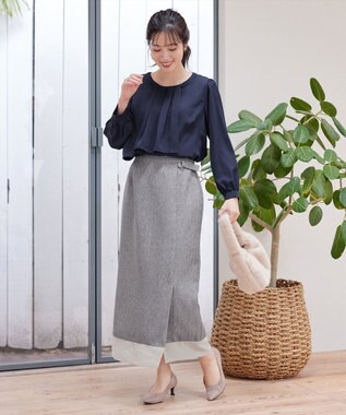 Tiaclasse 【洗える】メランジヘリンボーンツイードスカート ライトグレー