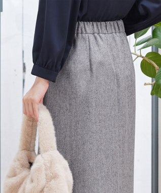 Tiaclasse 【洗える】メランジヘリンボーンツイードスカート ライトグレー