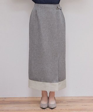 Tiaclasse 【洗える】メランジヘリンボーンツイードスカート ライトグレー