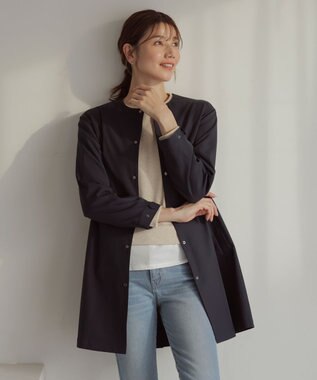 J.PRESS LADIES 【洗える・撥水】ドライツイルストレッチ ノーカラー コート ネイビー系