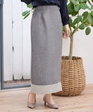 Tiaclasse 【洗える】メランジヘリンボーンツイードスカート ライトグレー