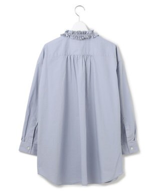 J.PRESS YORK STREET 【WOMEN】ワンウォッシュタイプライター フリルレイブラウス サックスブルー系