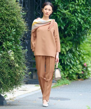 自由区 L 【セットアップ対応・洗える】ハニカムクロステーパード パンツ ブラウン系