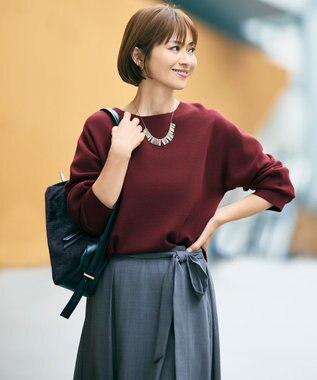 自由区 L 【カタログ掲載】レーヨンストレッチベーシックシルエット ニット ボルドー
