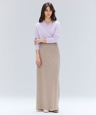 BEIGE， 【洗える】POMPE / ウールカシミヤ配色ラインVネックニット Lilac×Taupe