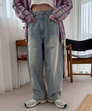 WEGO サマーデニムバレルレッグパンツ デニム淡加工色