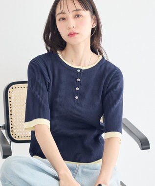 earth music&ecology ヘンリーネック半袖ニットプルオーバー