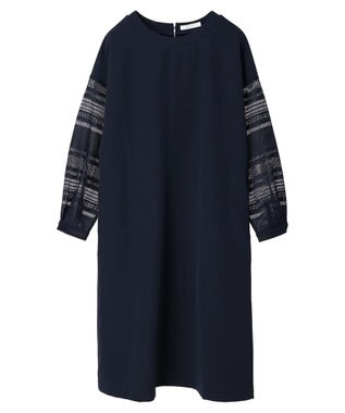 Green Parks 洗える袖レースワンピース Navy