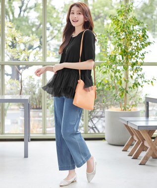 Tiaclasse チュールフリルドッキングニットトップス ブラック