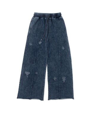 WEGO 【ウエストゴム】ヴィンテージウォッシュスウェットワイドパンツ デニム